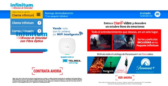 imagen de portal wifi móvil, selección método de acceso en menú