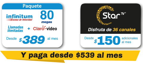 Star Tv Disfruta de 36 canales desde $150 adicionales al mes, recibe suscripción $0**.